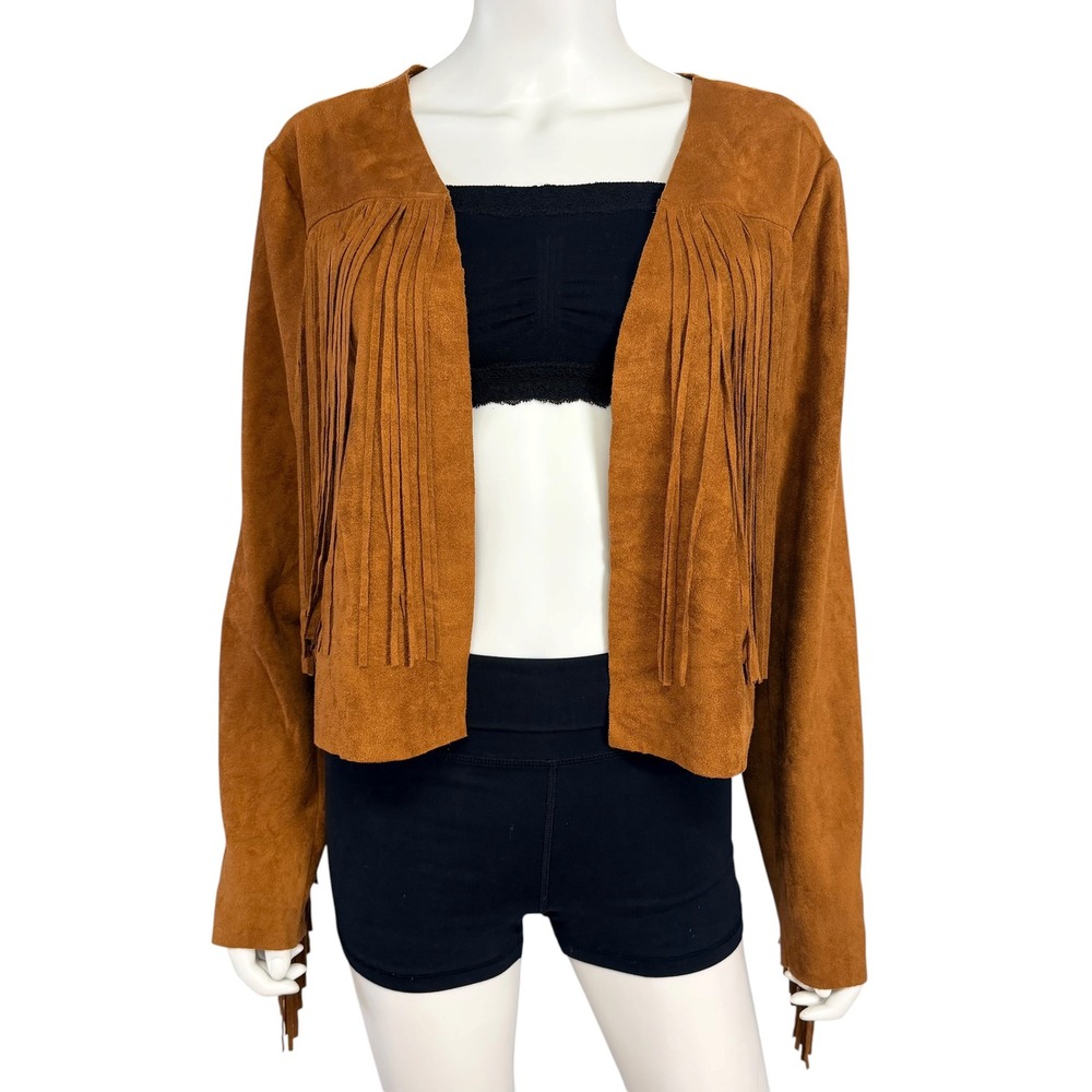 Vocal‎ Faux Suede Fringe Jacket Western Boho Cowgirl Festival Hippie Indie L